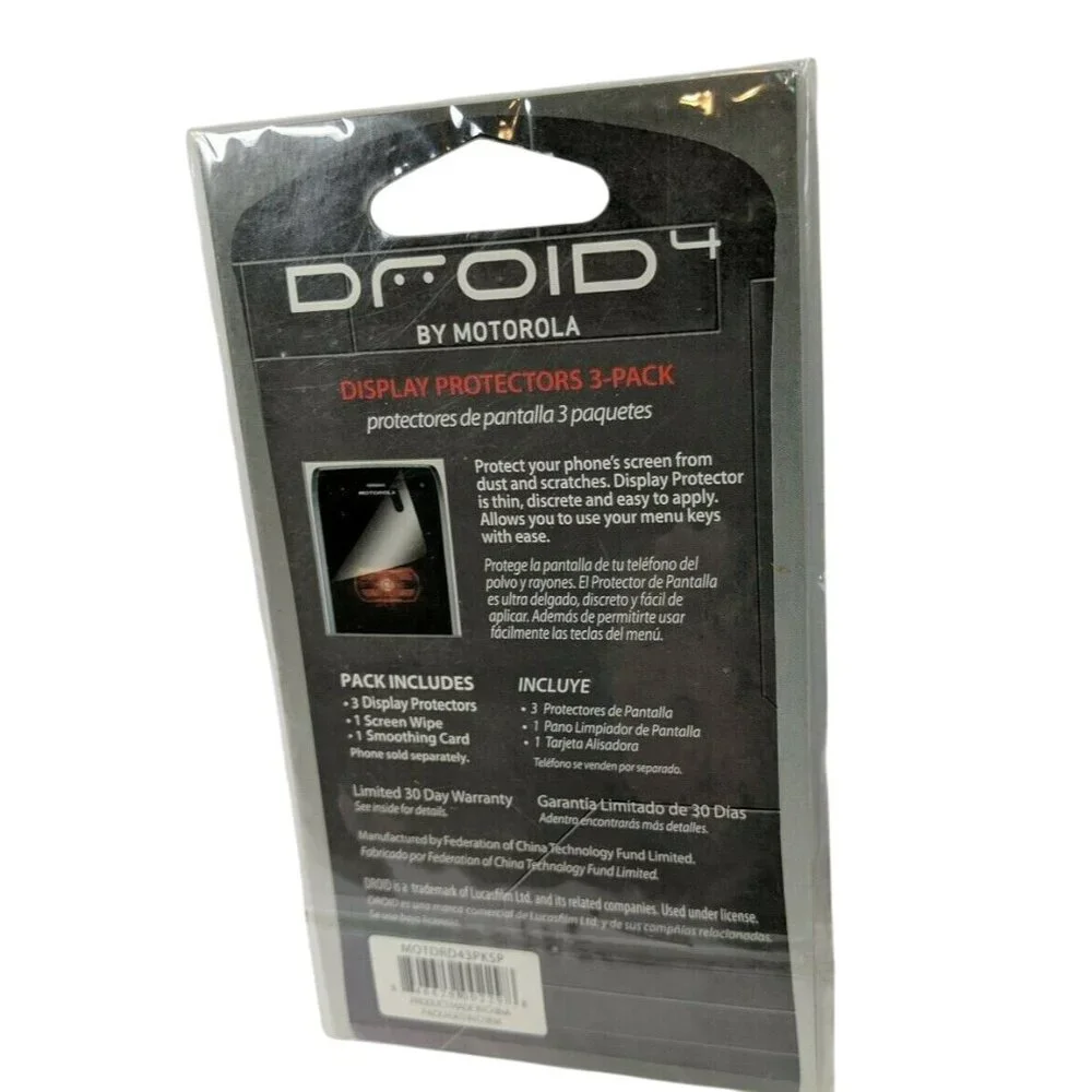 Droid 4 By Motorola Display Protectors 3-Pack With Screen Wipe & Smoothing Card